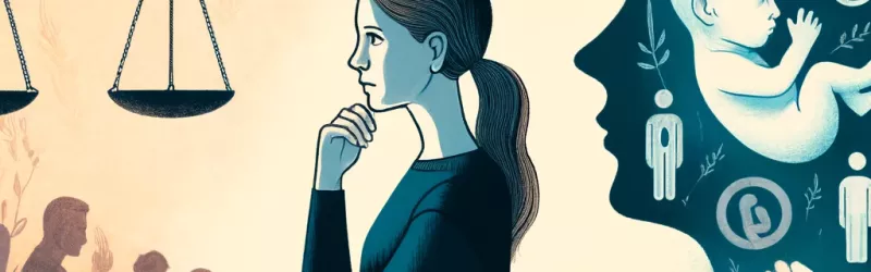An AI-generated illustration capturing the emotional complexity and societal pressures surrounding personal choice and freedom in the context of abortion.